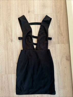 AQ/AQ Black Plunge Backless Strap Bodycon Dress